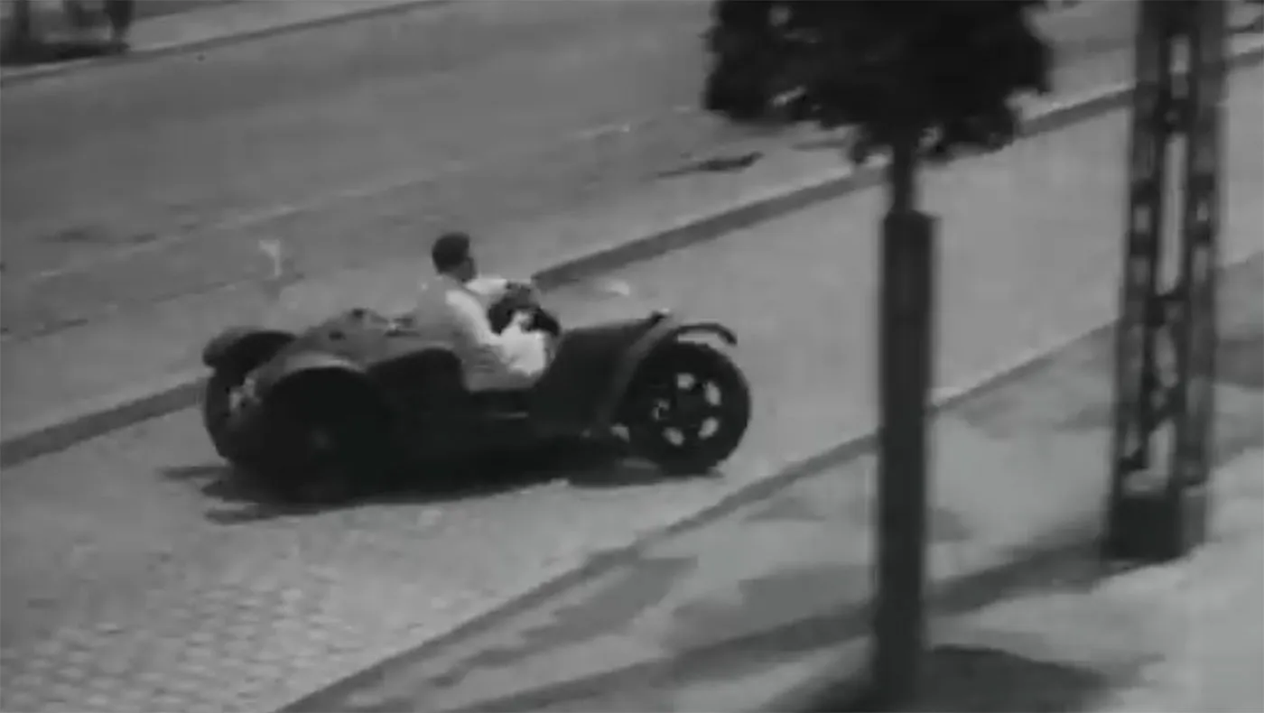 Josef Ganz driving the Maikäfer prototype