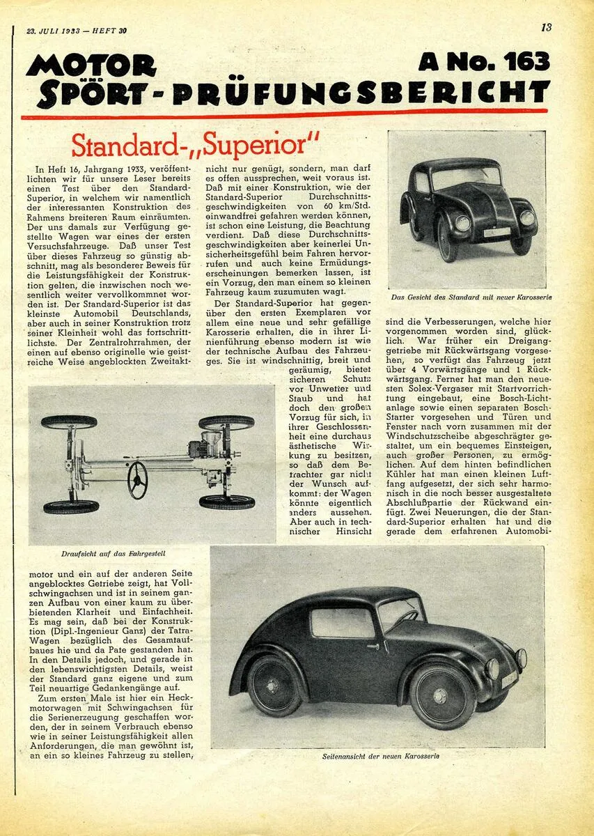 Article in Motor und Sport about the Standard Superior, 1933
